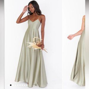 Show Me Your MuMu Faith Maxi Dress ~ Moss Green Luxe Satin 
XS